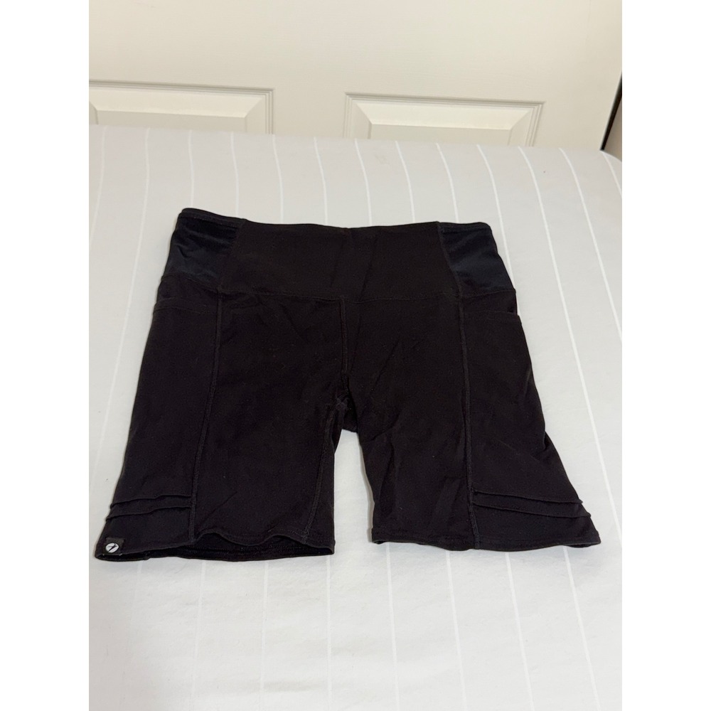 Oiselle Black High Waisted Biker Shorts Zipper Pocket Pockets Size 10 Womens